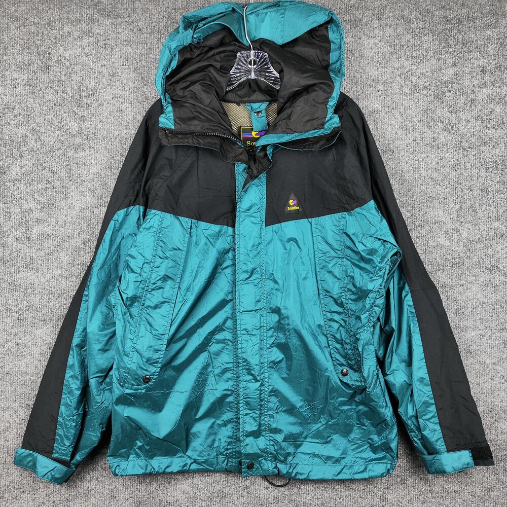 Vintage Solstice Jacket Mens Medium Teal Black Gore-Tex Hooded Ski Parka 90s